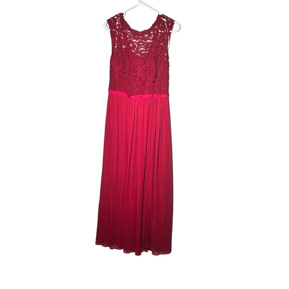 Davids Bridal Size 6 Apple Red Bridesmaid Dress Lace Bodice Chiffon Maxi F19328 - Picture 1 of 10